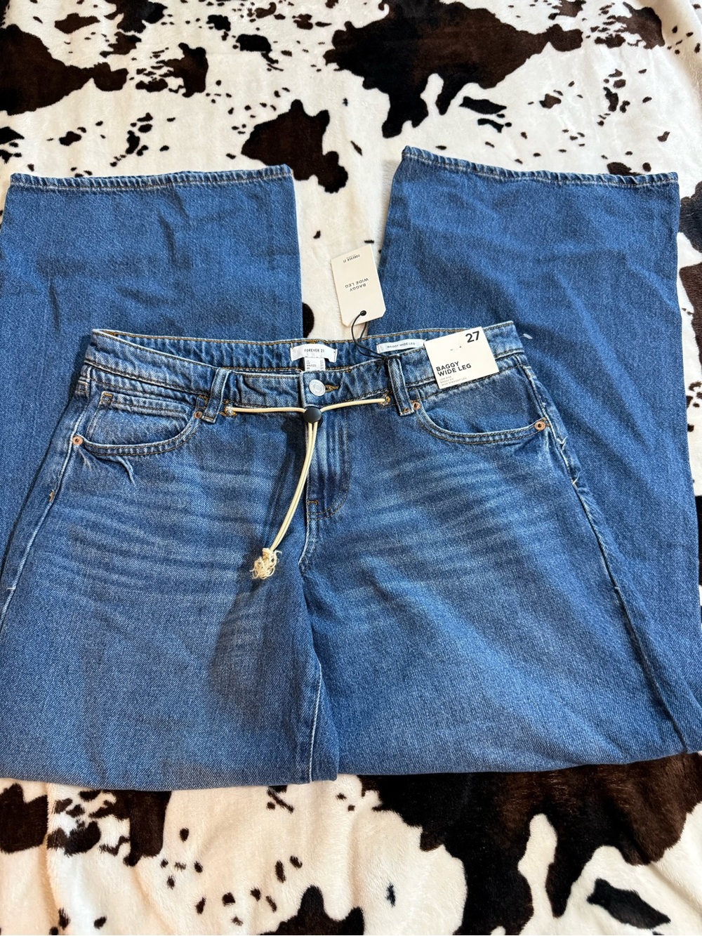 Forever 21 Blue High-Rise Wide Leg Jeans with Drawstring Size 27‼️Sold‼️